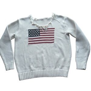 J. Galt 100% Cotton Distressed American Flag Sweater L